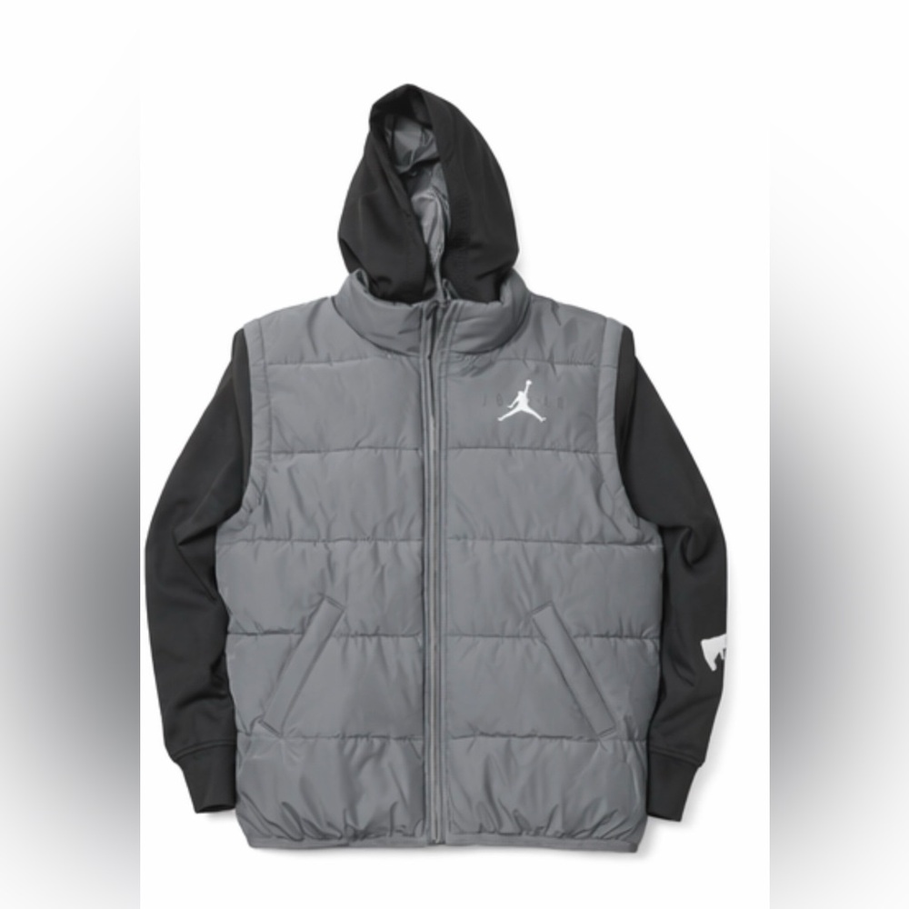 Jordan Therma-Fit Hooded Hybrid Puffer Jacket Youth Large Gray Black